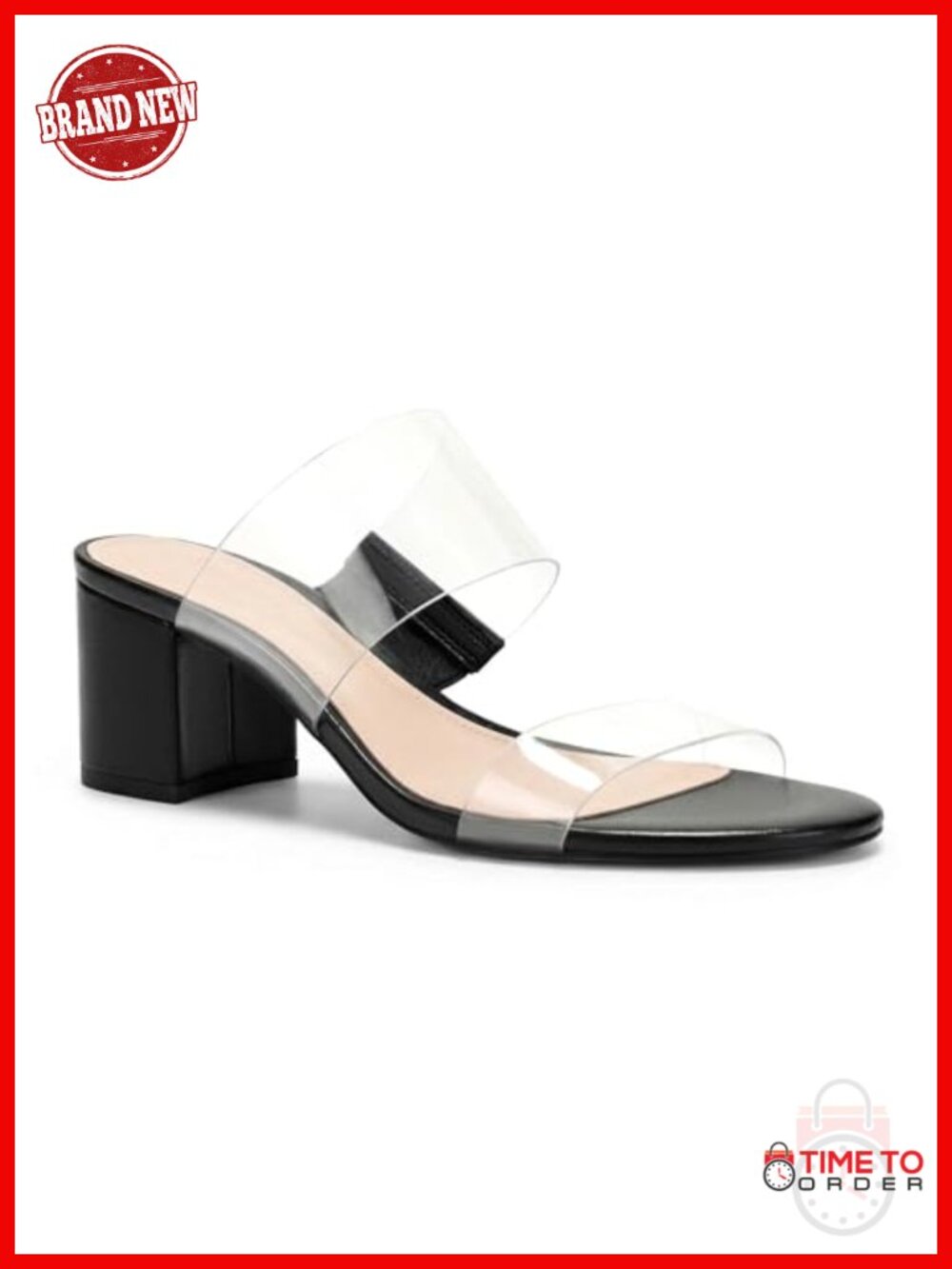 Coutgo Women's Clear Heeled Sandals Transparent Chunky Block Heels Mules
